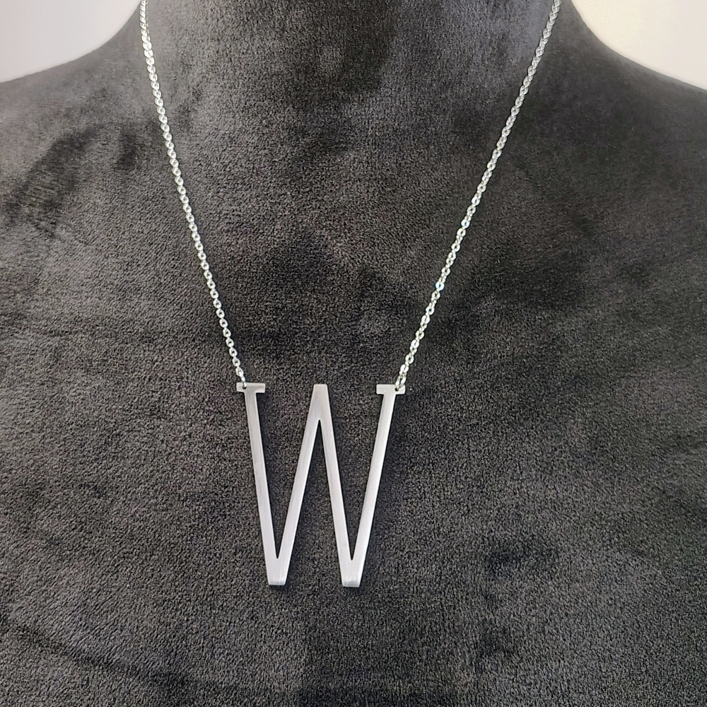 Initial “W” Necklace‎ Stainless Steel Minimalist Pendant Silver Jewelry